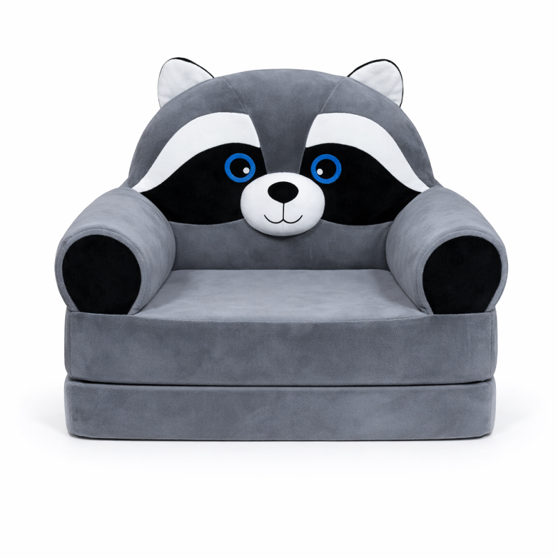 Детское мягкое раскладное кресло-трансформер в виде енотика с комфортным спальным местом на две секции