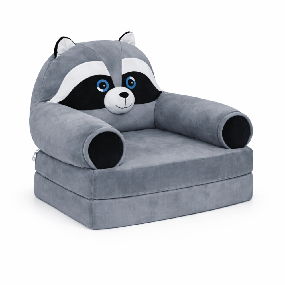Детское мягкое раскладное кресло-трансформер в виде енотика с комфортным спальным местом на две секции