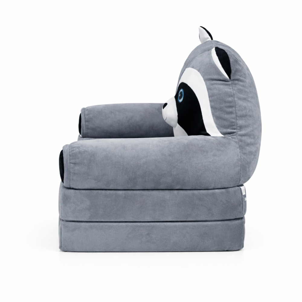 Детское мягкое раскладное кресло-трансформер в виде енотика с комфортным спальным местом на две секции