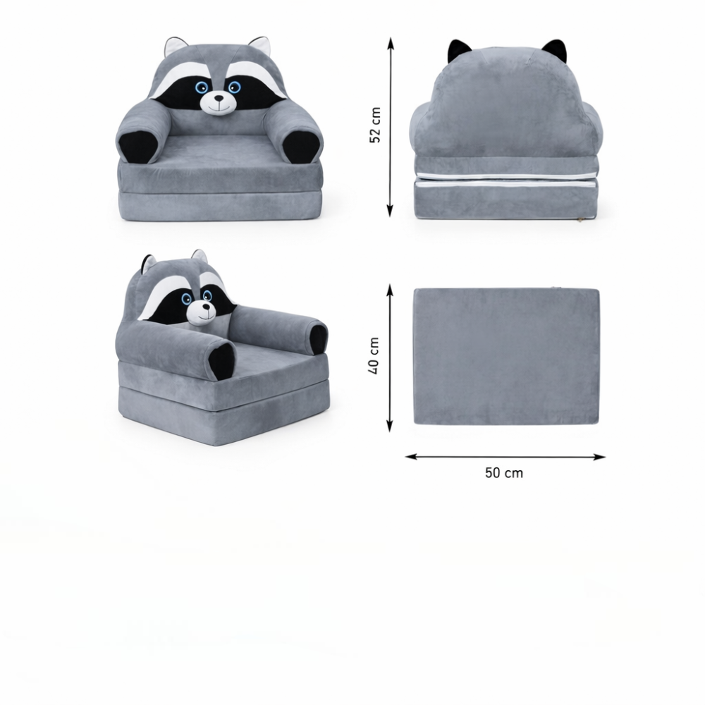 Детское мягкое раскладное кресло-трансформер в виде енотика с комфортным спальным местом на две секции