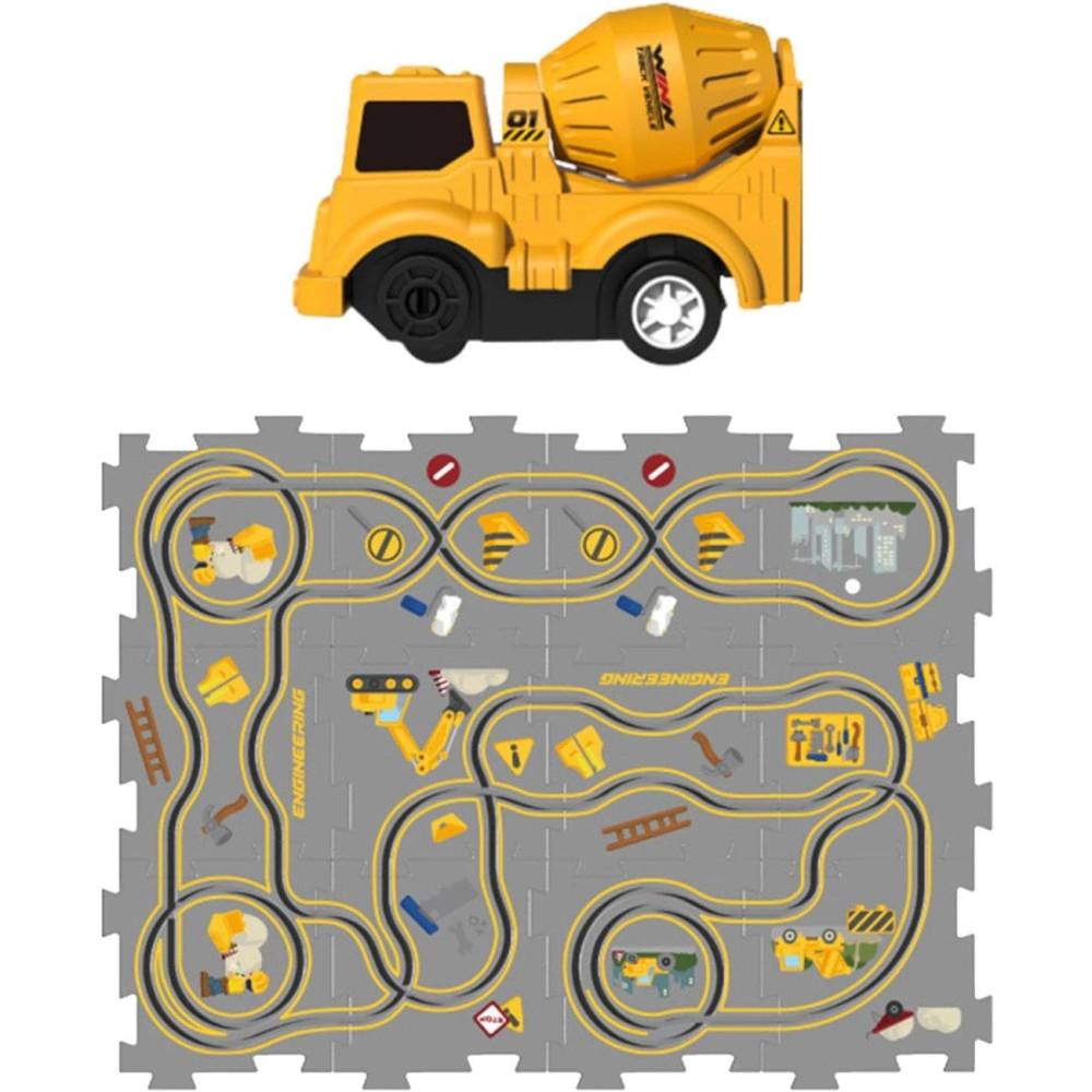 Пазловый детский автотрек с бетономешалкой, дорожка-пазл