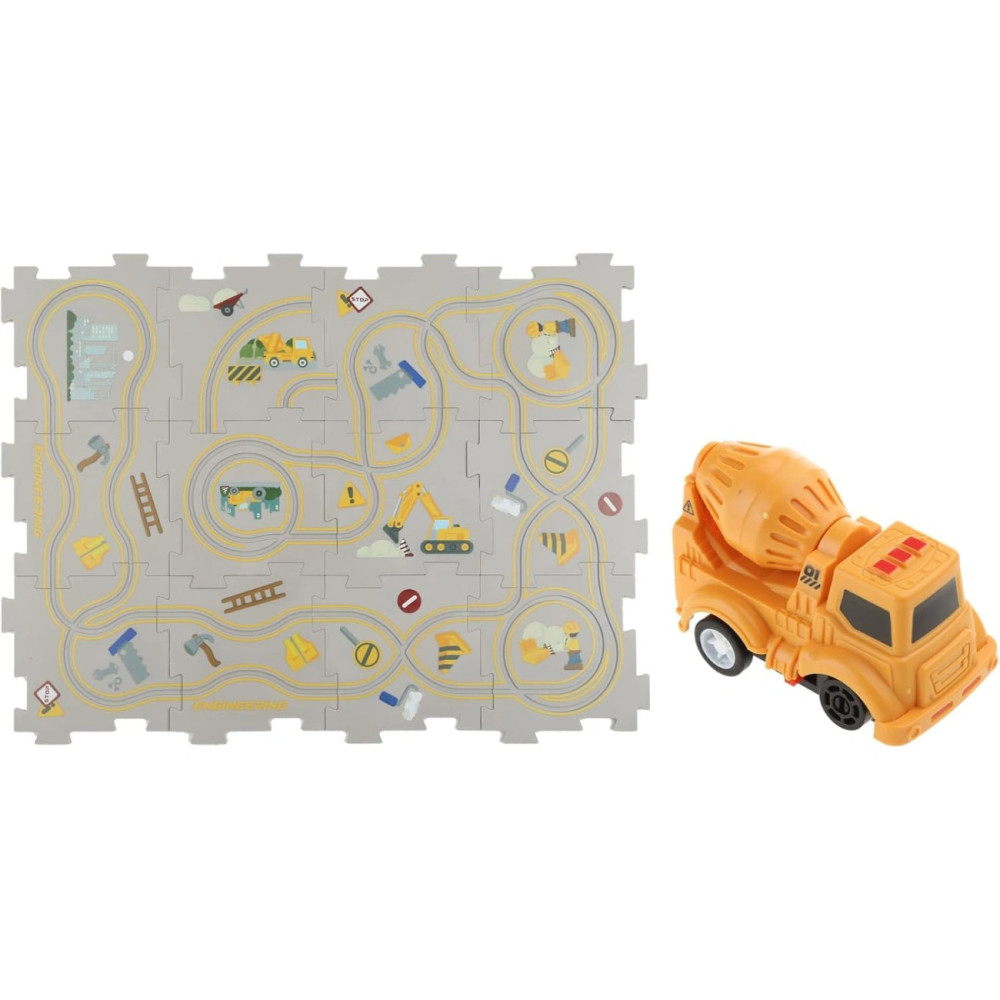 Пазловый детский автотрек с бетономешалкой, дорожка-пазл