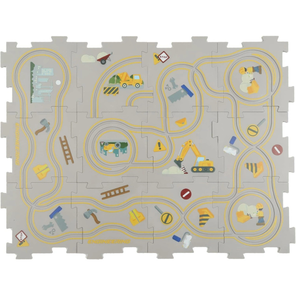 Пазловый детский автотрек с бетономешалкой, дорожка-пазл