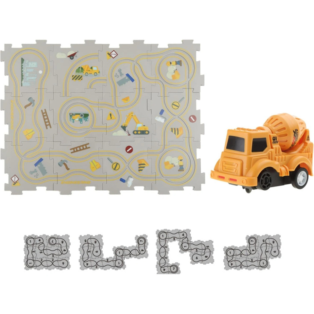 Пазловый детский автотрек с бетономешалкой, дорожка-пазл