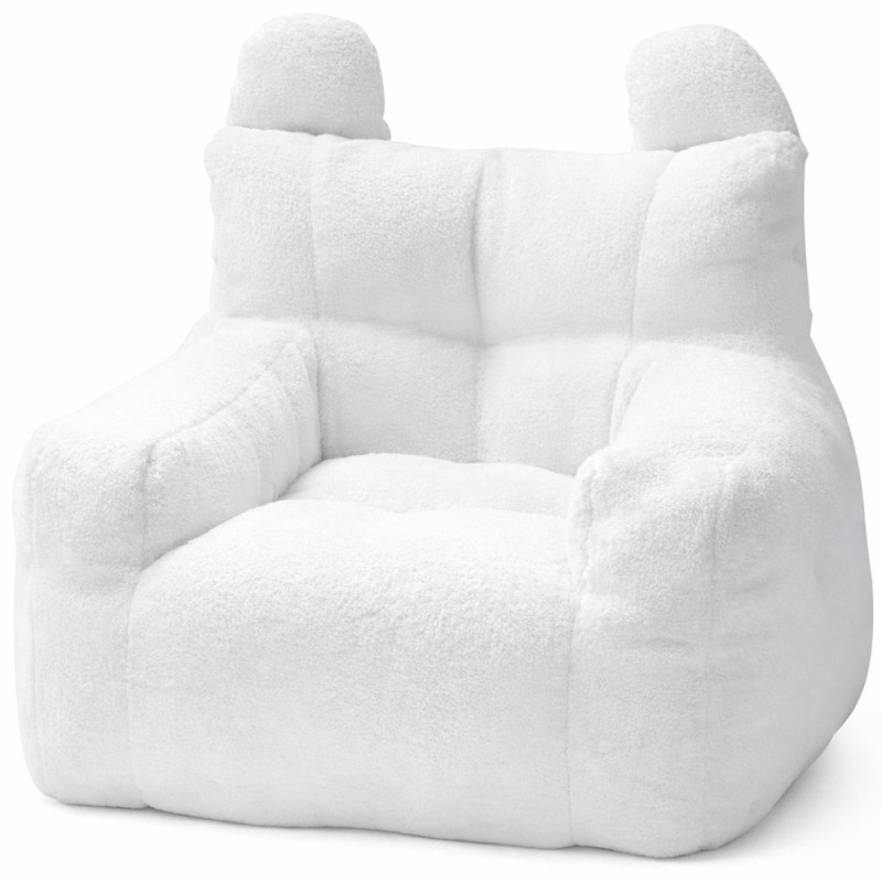 Fotoliu moale pentru copii cu urechiușe și buzunar, culoare crem