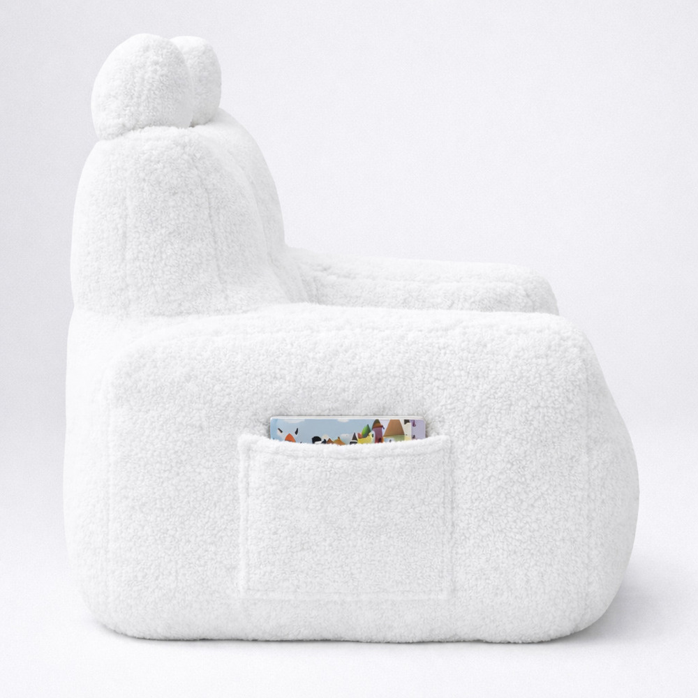 Fotoliu moale pentru copii cu urechiușe și buzunar, culoare crem