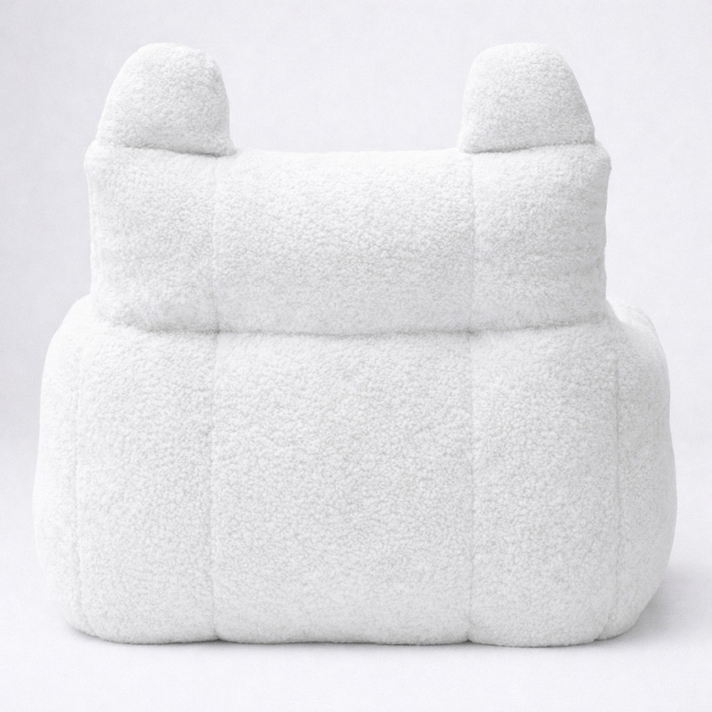 Fotoliu moale pentru copii cu urechiușe și buzunar, culoare crem