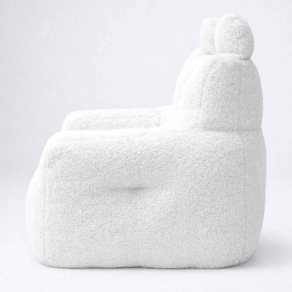 Fotoliu moale pentru copii cu urechiușe și buzunar, culoare crem