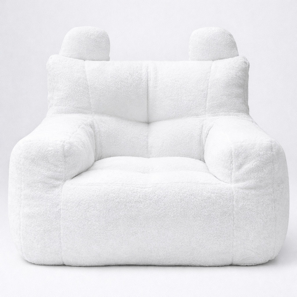 Fotoliu moale pentru copii cu urechiușe și buzunar, culoare crem