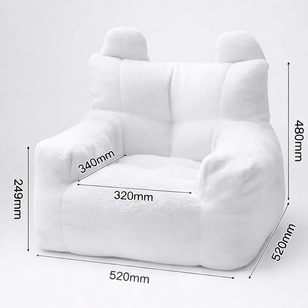 Fotoliu moale pentru copii cu urechiușe și buzunar, culoare crem