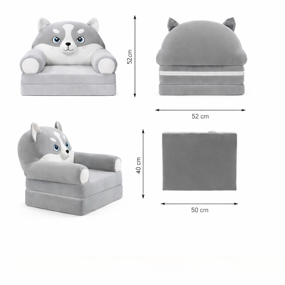 Детское мягкое кресло-трансформер в виде волка с раскладным спальным местом на две секции