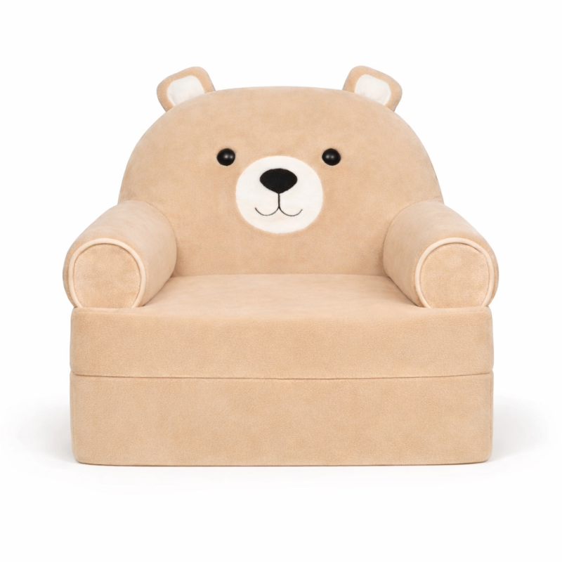 Детское мягкое раскладное кресло трансформер в виде Пудрового Медвежонка с комфортным спальным местом на две секции