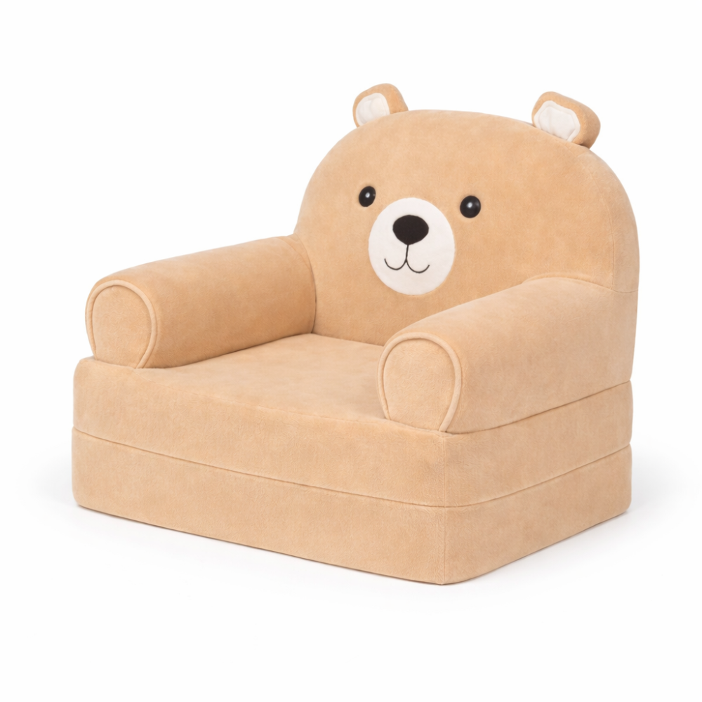 Детское мягкое раскладное кресло трансформер в виде Пудрового Медвежонка с комфортным спальным местом на две секции