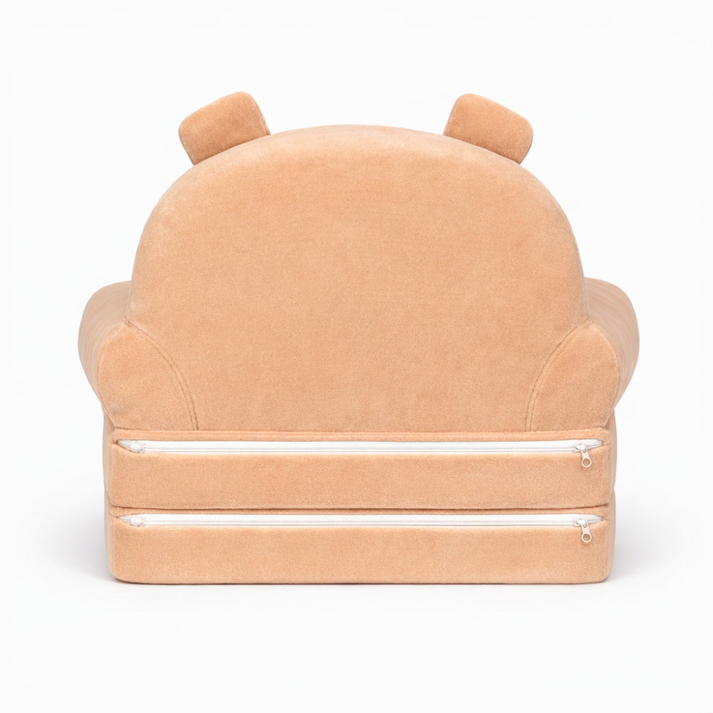 Детское мягкое раскладное кресло трансформер в виде Пудрового Медвежонка с комфортным спальным местом на две секции