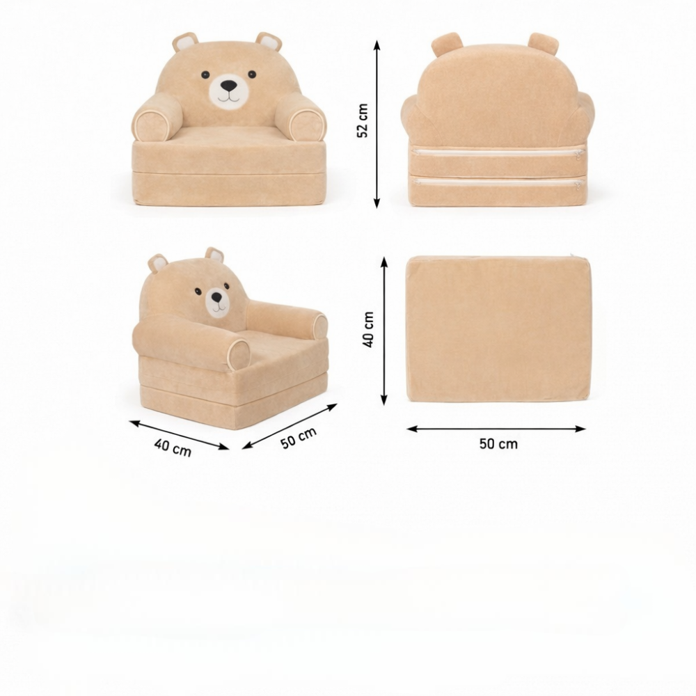 Детское мягкое раскладное кресло трансформер в виде Пудрового Медвежонка с комфортным спальным местом на две секции