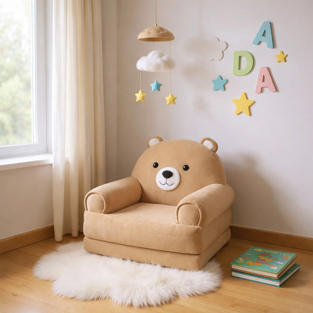 Fotoliu-transformer moale pliabil pentru copii Ursuleț Pudrat