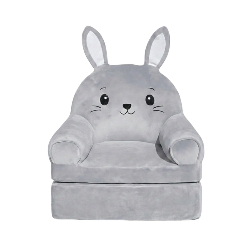 Детское мягкое кресло трансформер в виде зайчика с раскладным спальным местом на два отделения