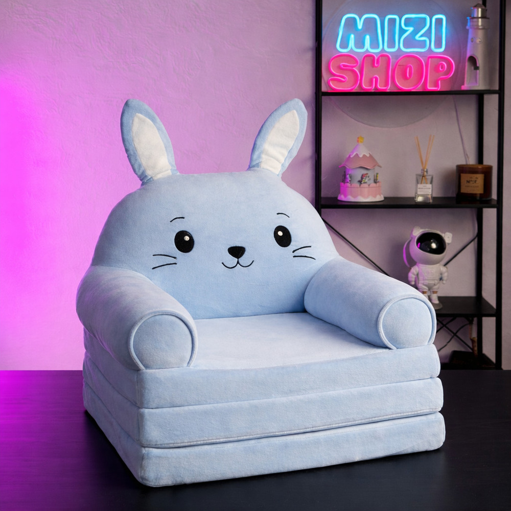 Fotoliu-șezlong de pluș pentru copii în formă de Iepuraș Albastru