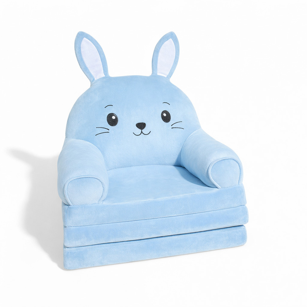Fotoliu-șezlong de pluș pentru copii în formă de Iepuraș Albastru