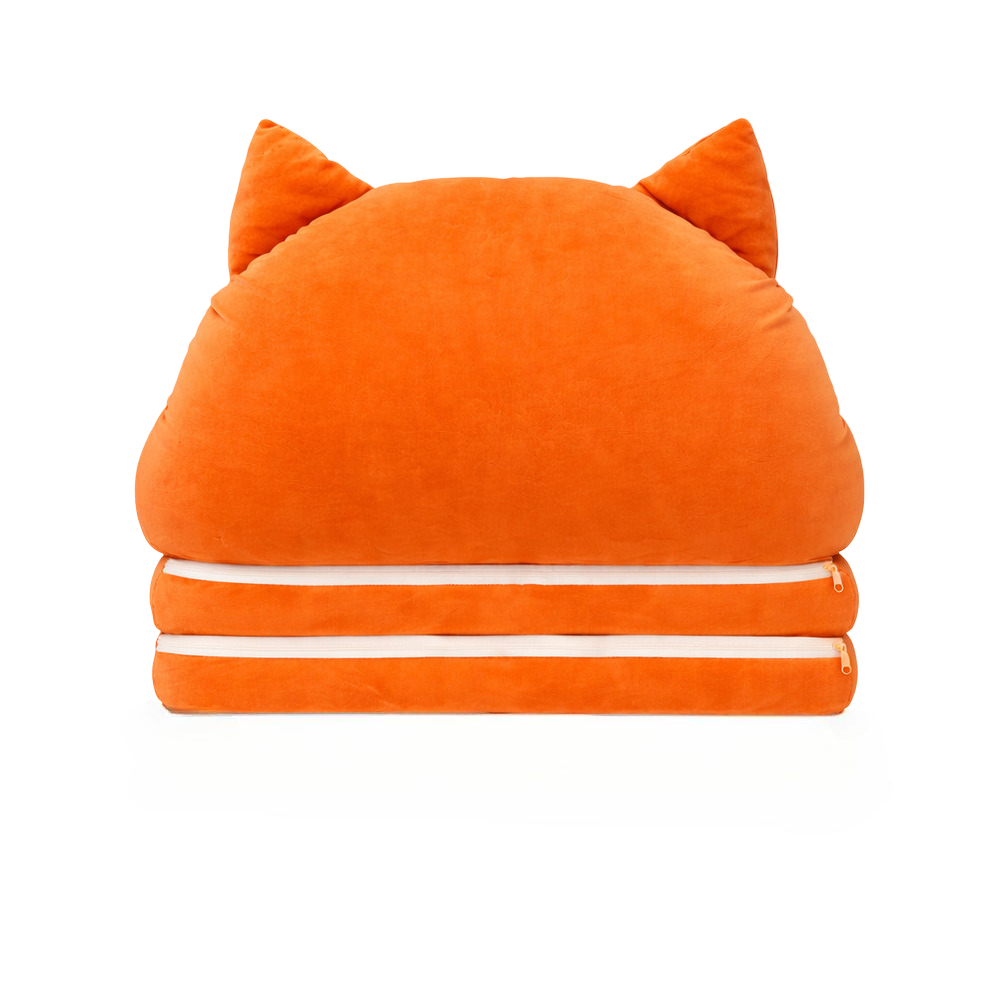 Детское мягкое кресло лежак в виде котика с раскладной конструкцией на два отделения