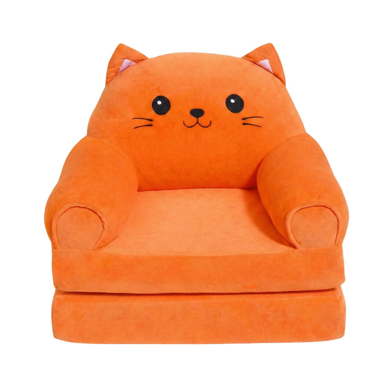 Детское мягкое кресло лежак в виде котика с раскладной конструкцией на два отделения