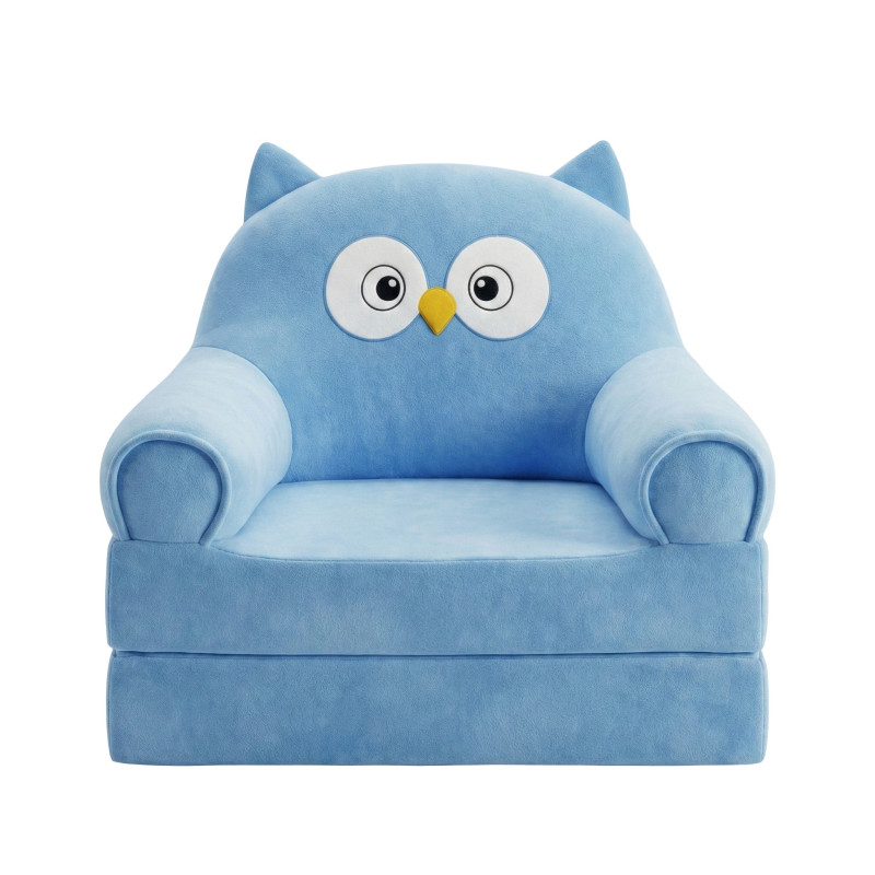 Детское мягкое кресло лежак в виде совёнка с раскладным спальным местом на две секции