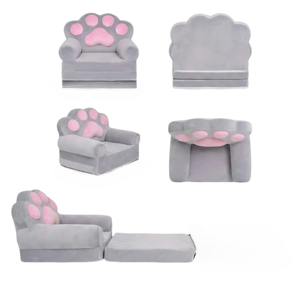 Детское мягкое кресло лапка трансформер с раскладным местом для отдыха на два отделения