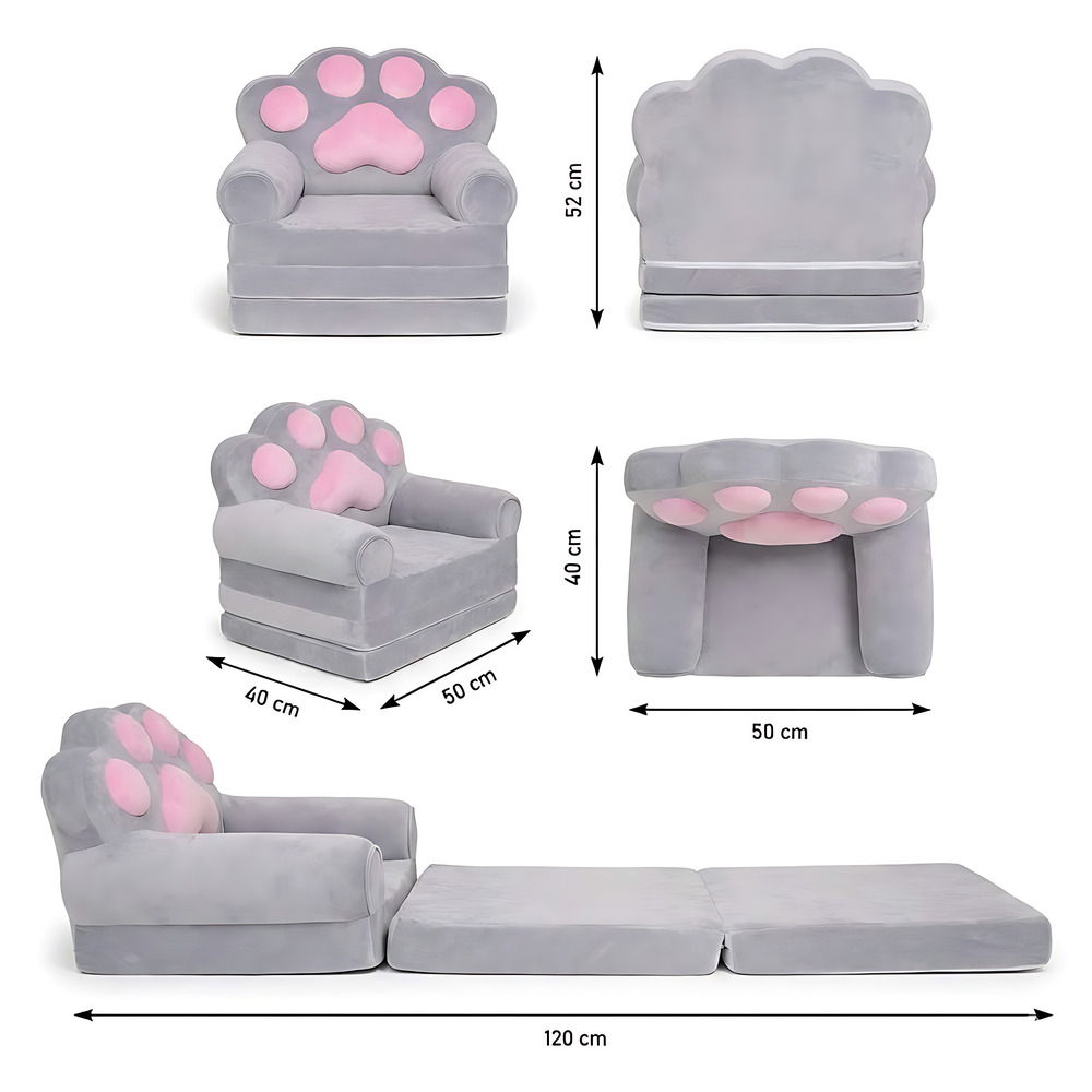 Детское мягкое кресло-трансформер с раскладным местом в форме Лапки