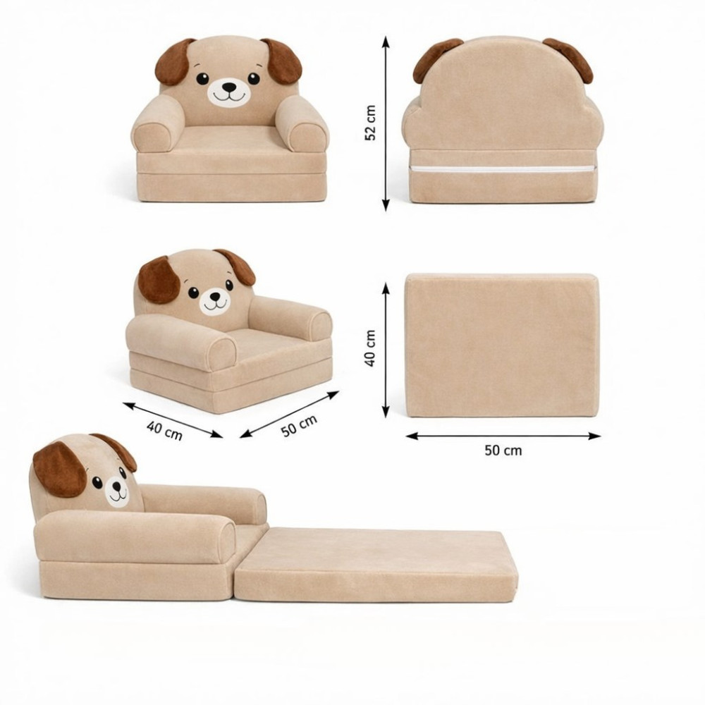 Детское мягкое кресло трансформер в форме собачки с раскладным спальным местом на две секции