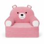 Детское мягкое раскладное кресло-кровать в виде Розового Медвежонка с комфортным спальным местом, на две секции