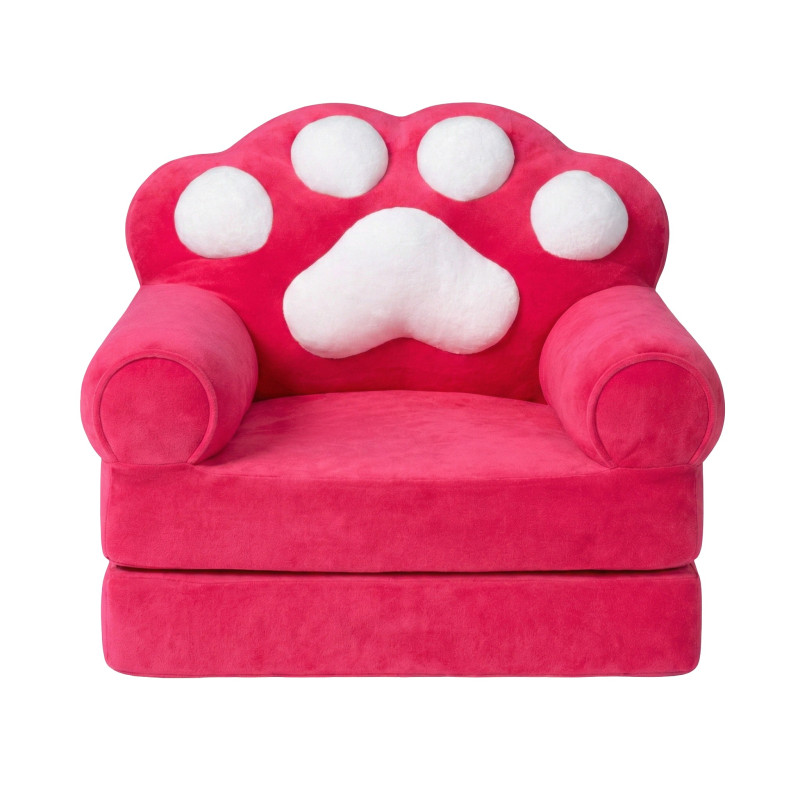 Детское мягкое кресло трансформер в форме красной лапки с раскладным спальным местом на два отделения