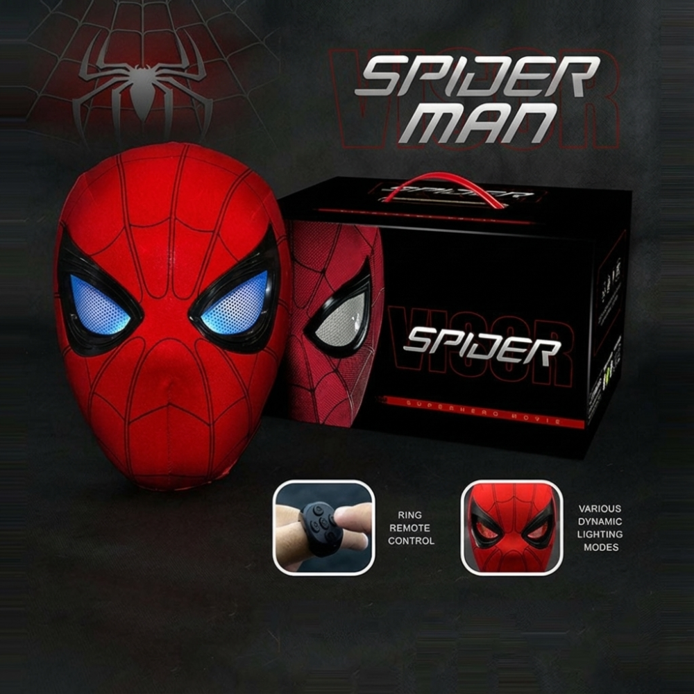 Маска Человека-паука с подвижными глазами на пульте-кольце, три цвета