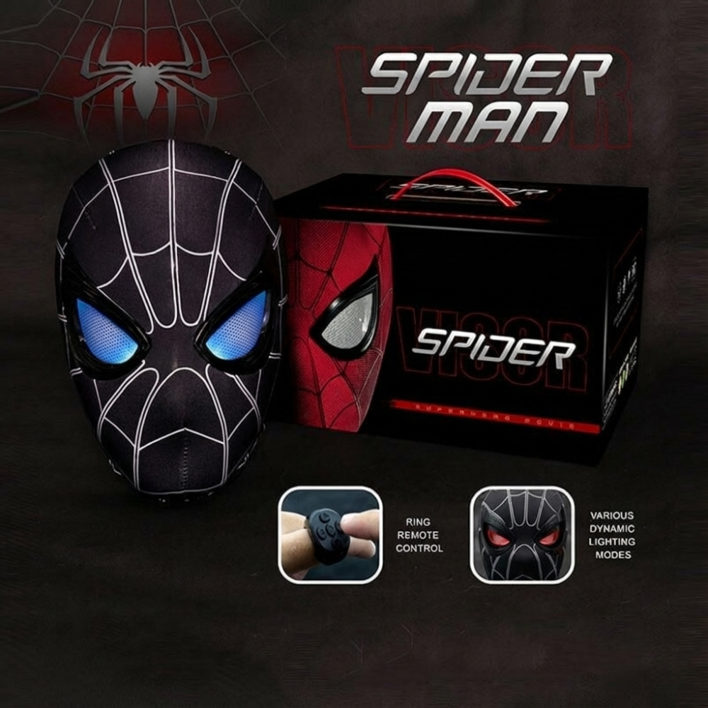 Маска Человека-паука с подвижными глазами на пульте-кольце, три цвета