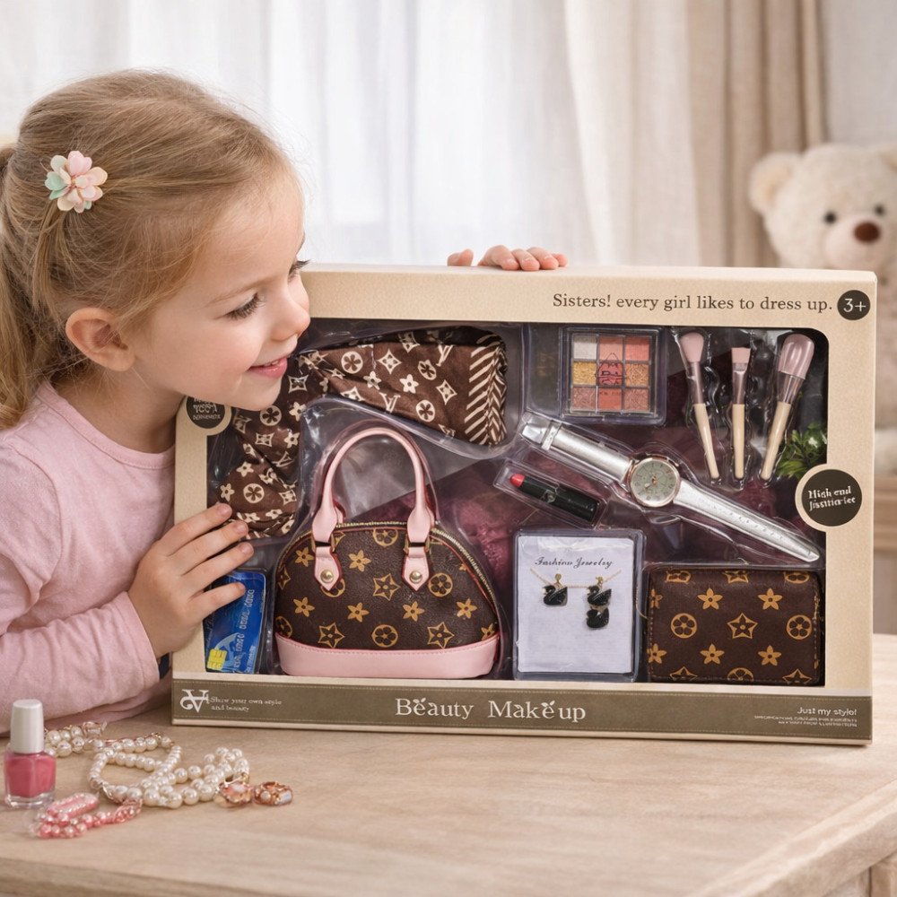 Set de cosmetică pentru copii cu geantă, ceas și bijuterii
