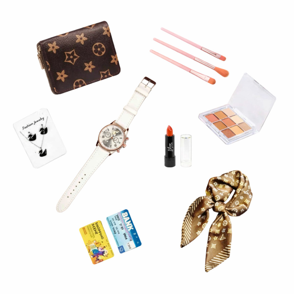 Set de cosmetică pentru copii cu geantă, ceas și bijuterii