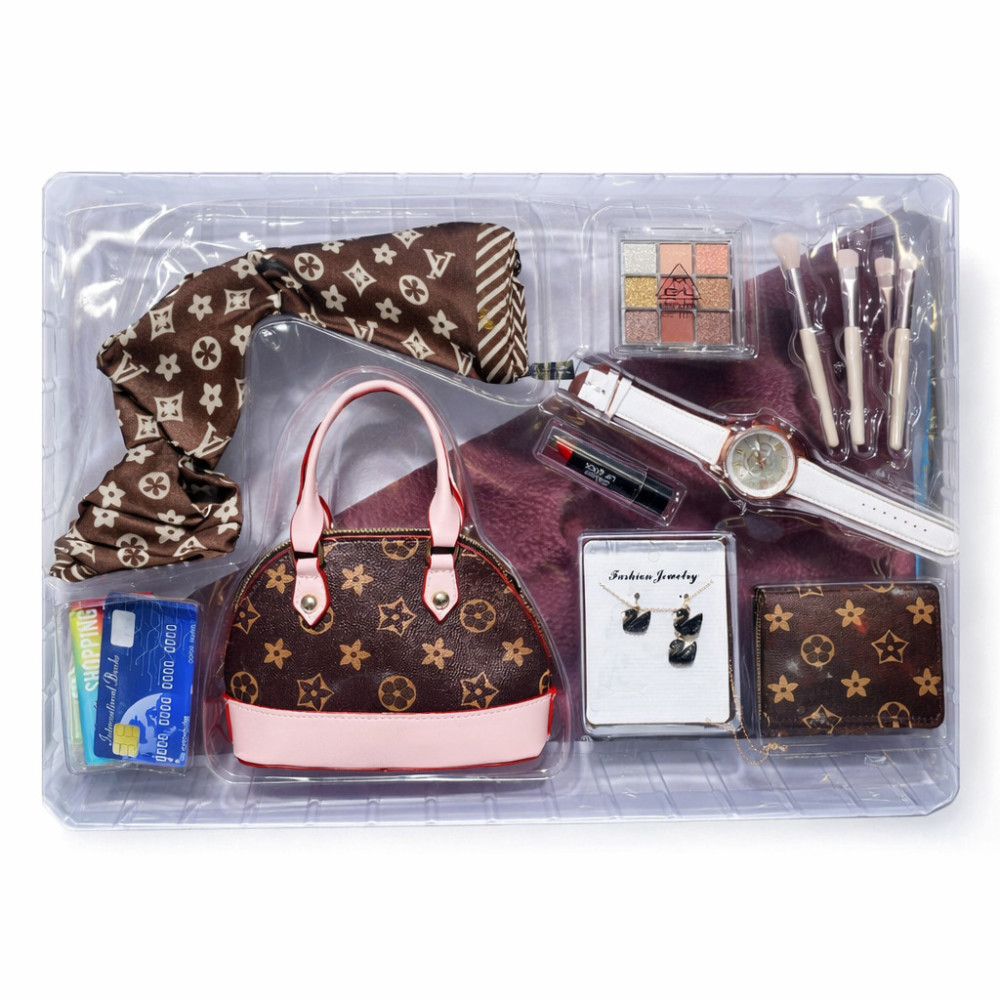Set de cosmetică pentru copii cu geantă, ceas și bijuterii