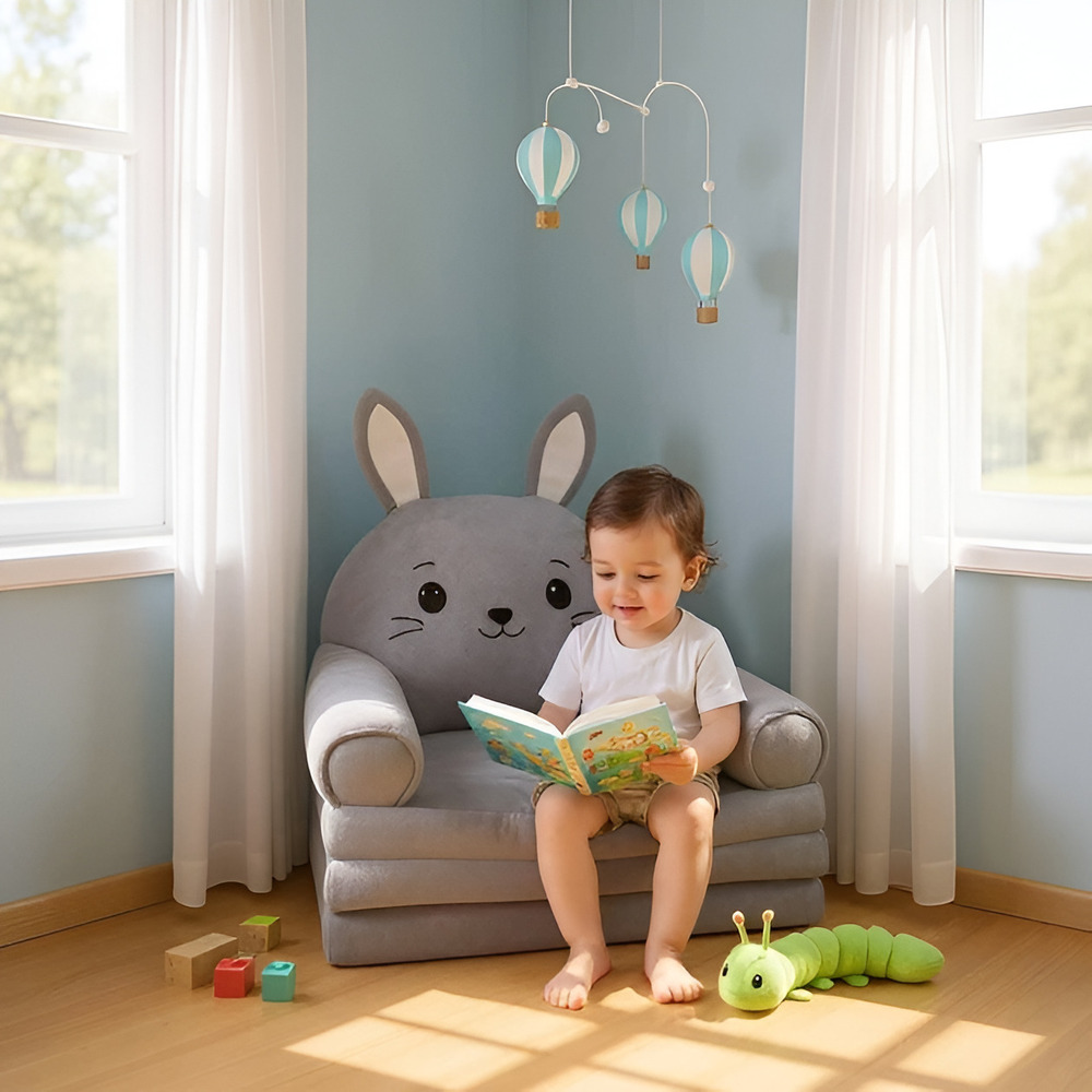 Fotoliu-șezlong de pluș pentru copii în formă de Iepuraș