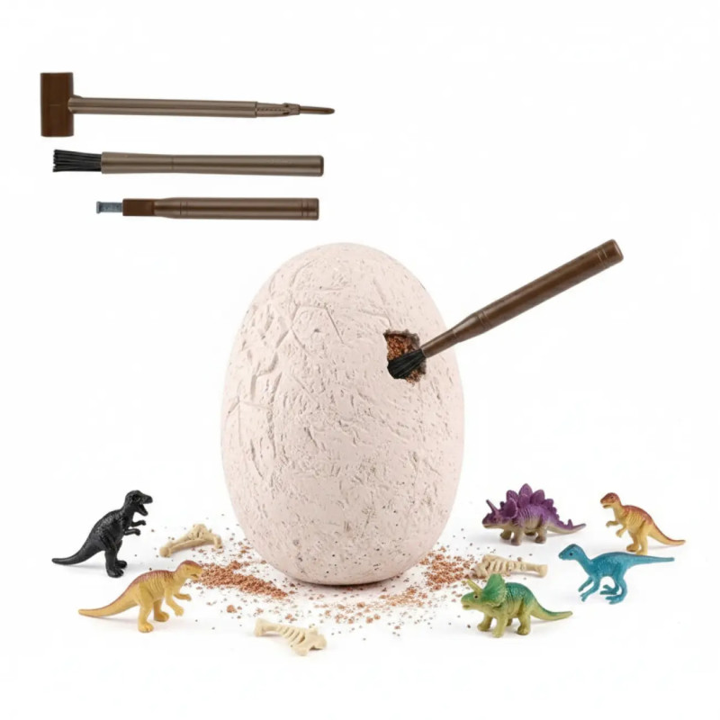 Set mare de arheolog — Ou de dinozaur din ghips cu instrumente și 12 figurine