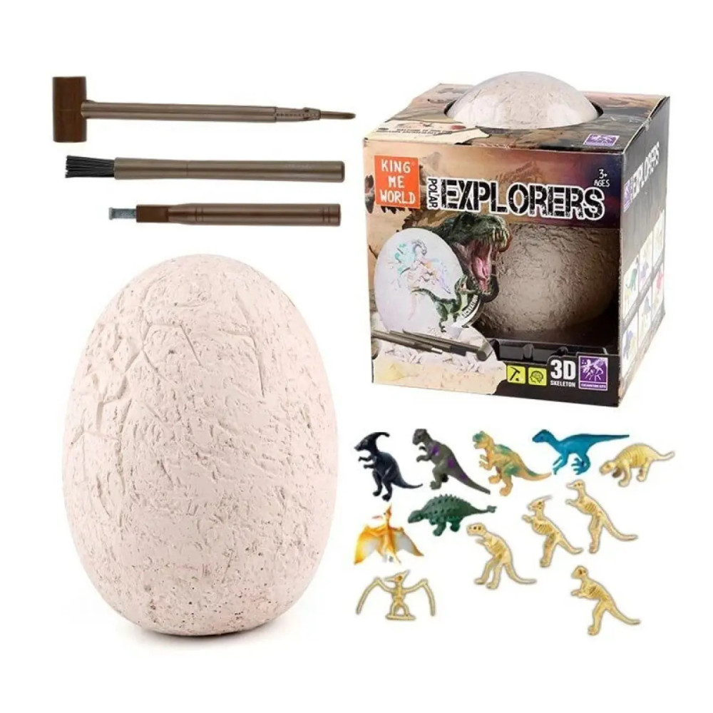 Set mare de arheolog — Ou de dinozaur din ghips cu instrumente și 12 figurine