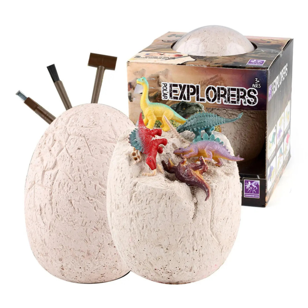 Set mare de arheolog — Ou de dinozaur din ghips cu instrumente și 12 figurine