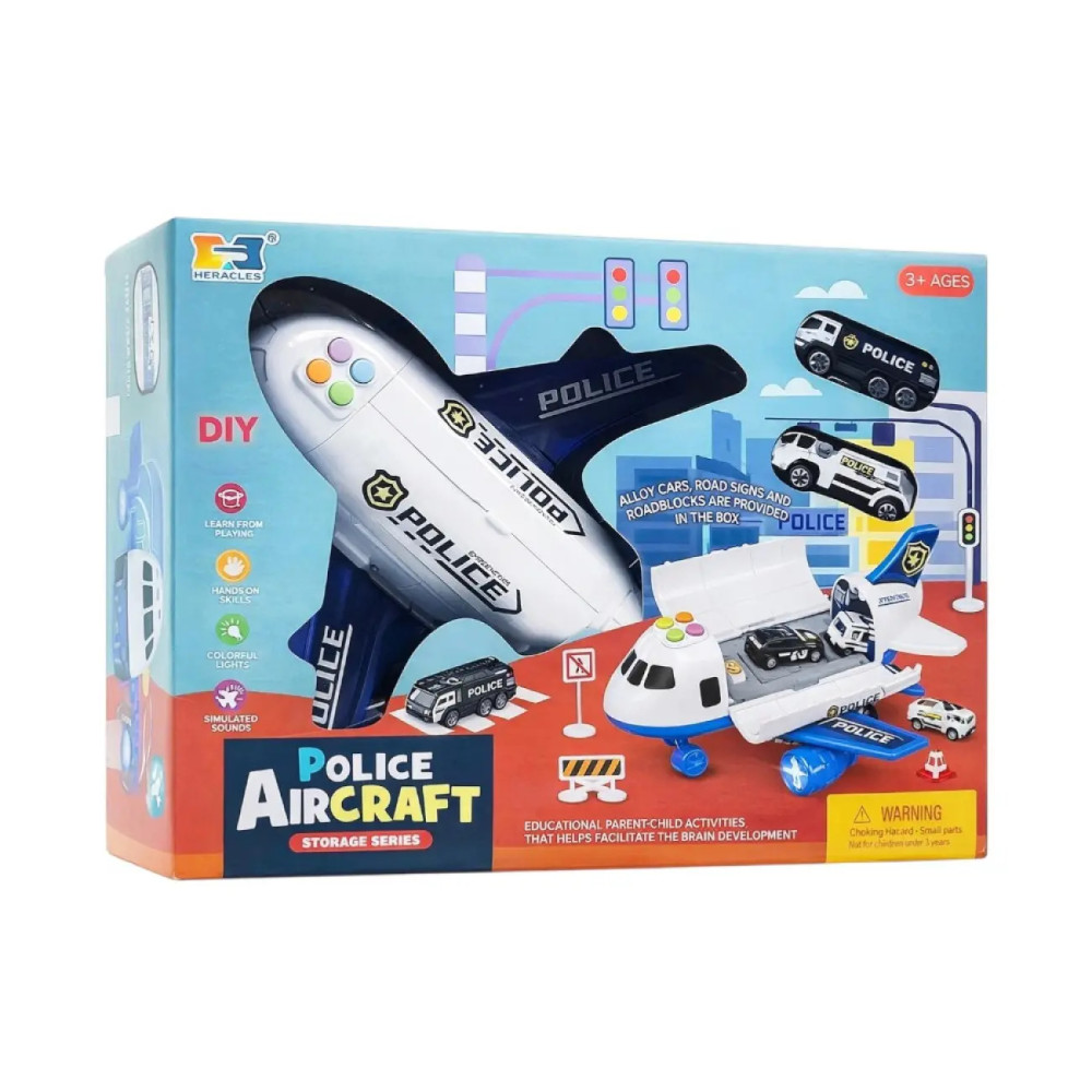Set de joacă pentru copii avion-parcare de poliție pentru mașinuțe