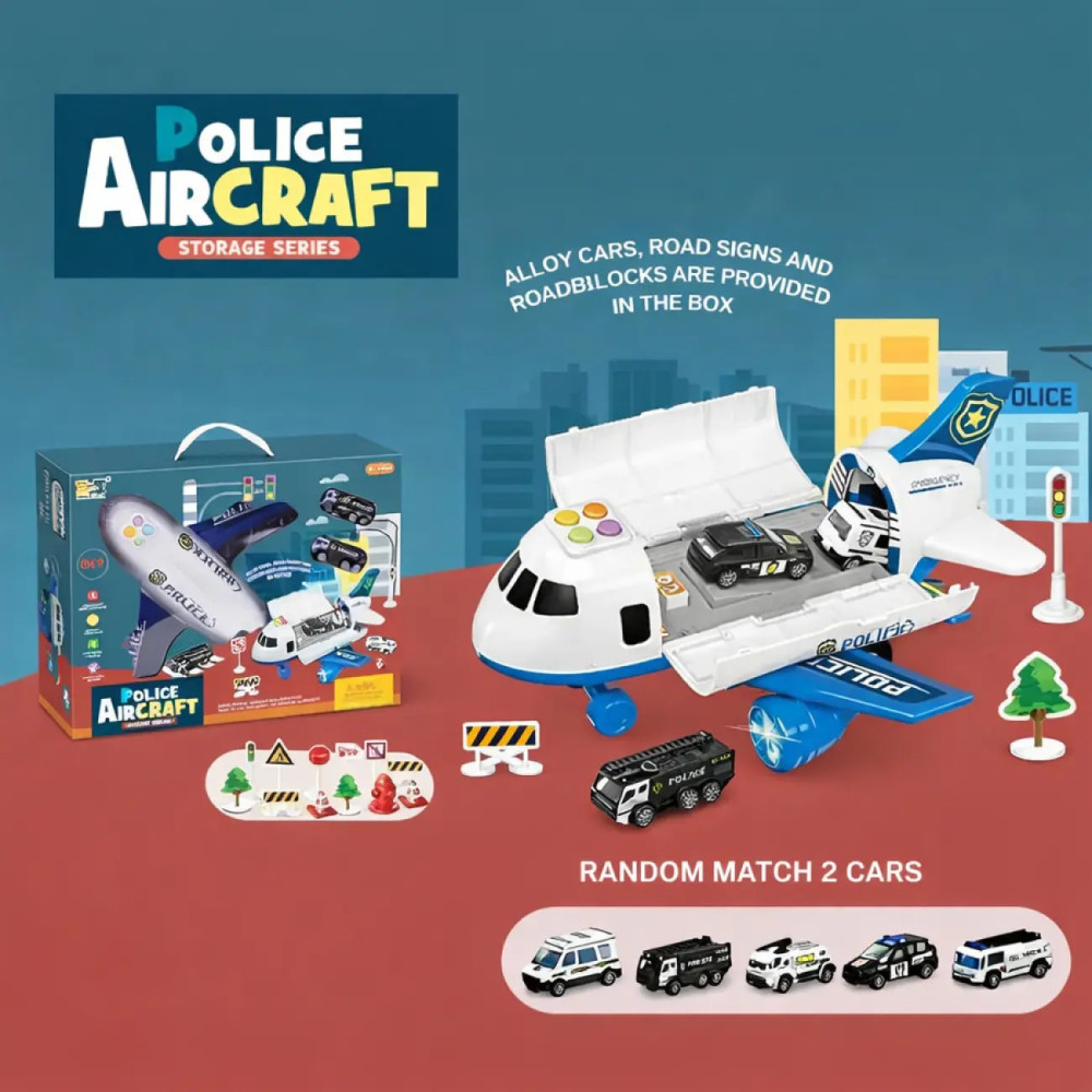 Set de joacă pentru copii avion-parcare de poliție pentru mașinuțe