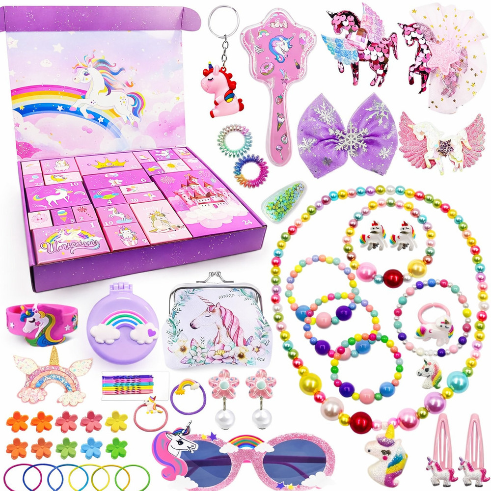 Адвент календарь для девочки с украшениями и аксессуарами единорог 24 сюрприза