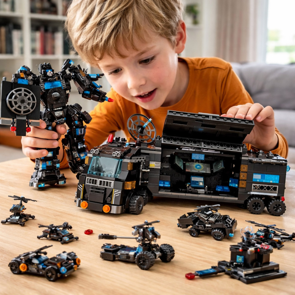 Constructor de poliție articulat 3în1, 903 piese